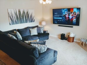 Smart TV, fireplace, DVD player