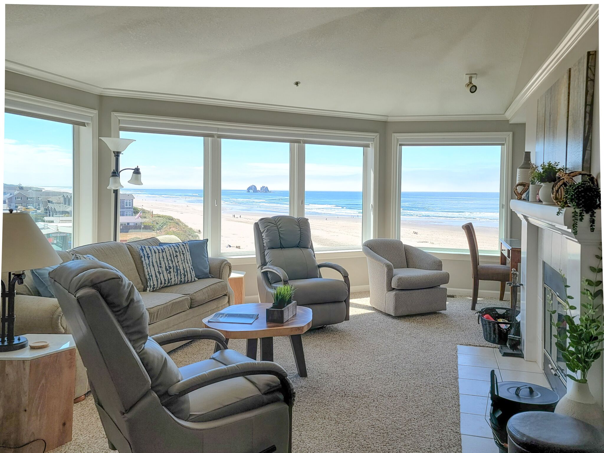 Smart TV, fireplace, DVD player, books