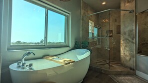 Combined shower/bathtub, jetted bath, hair dryer, towels - ADOBE MANOR // Main + Guest Home // Sleeps 20 (Mesa)