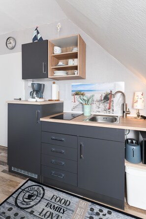 Fridge, microwave, highchair