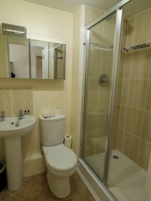 Shower, free toiletries, hair dryer
