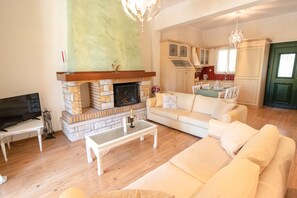 TV, fireplace
