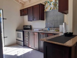 Fridge, microwave, oven, stovetop - This 2-bedroom, 2-bathroom has everything you need for a relaxing vacation.  (Ocho Rios)