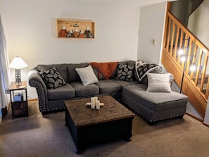 Smart TV, fireplace, foosball, video library