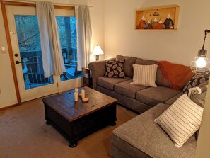 Smart TV, fireplace, foosball, video library