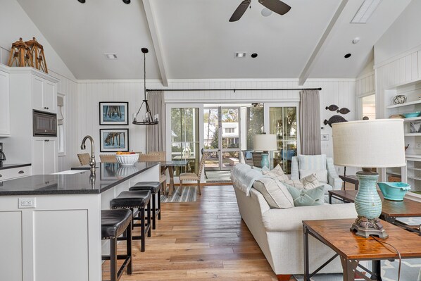 TV, fireplace, books, stereo - Luxurious Two Bedroom Cottage, Enchanting Backyard (Bluffton)