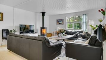 TV, fireplace, DVD player, table football