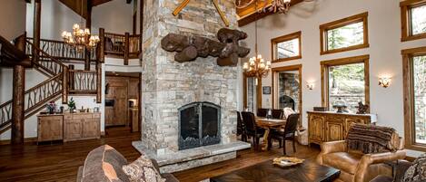 Smart TV, fireplace, foosball