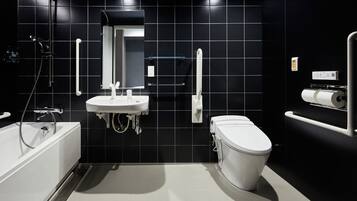 Accessible Queen Room, Non Smoking | Bathroom | Hair dryer, slippers, electronic bidet, towels