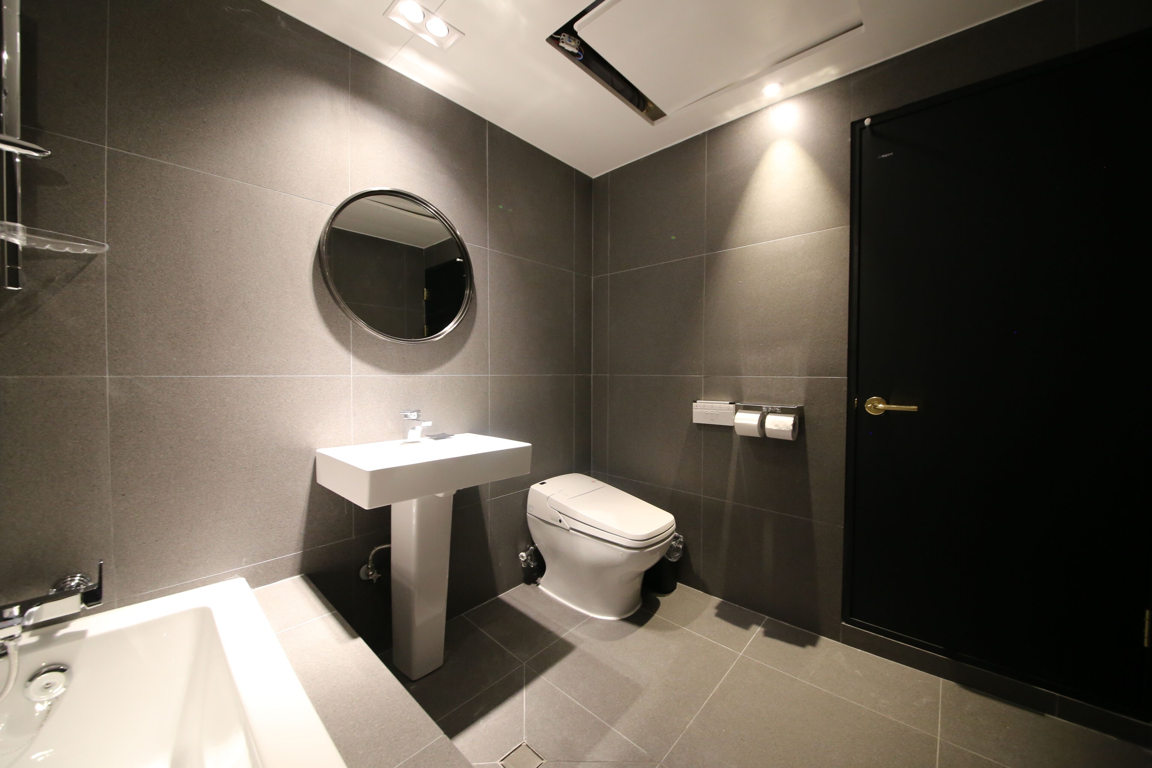 hair dryer, slippers, towels, soap