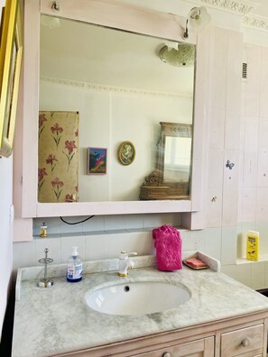 Combined shower/bathtub, hair dryer, bidet, towels