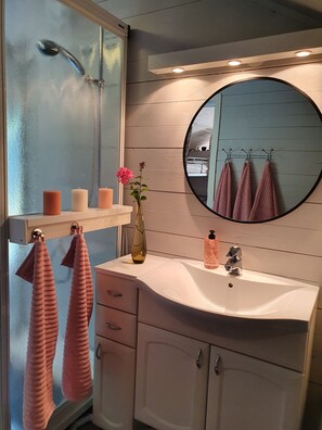 Serviettes fournies, savon, papier de toilette
