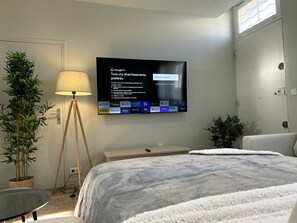 1 chambre, bureau, fer et planche à repasser, lit parapluie