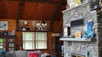 Flat-screen TV, fireplace, video games, Netflix