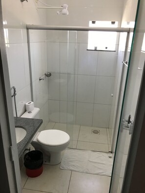Shower, towels, soap, shampoo