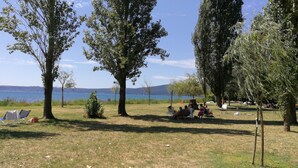 A grassy area with trees and a lake view. - MONIC83 Gechetto Studio at Lake Bracciano - Trevignano  (trevignano romano)