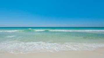 On the beach, sun loungers