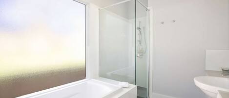 Bathtub, free toiletries, hair dryer