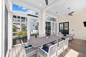 Outdoor dining - 6 min Bike Ride to Beach! Private Pool with Lake Views in WaterColor! 5BR! (Santa Rosa Beach)