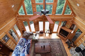 Smart TV, fireplace, DVD player, foosball