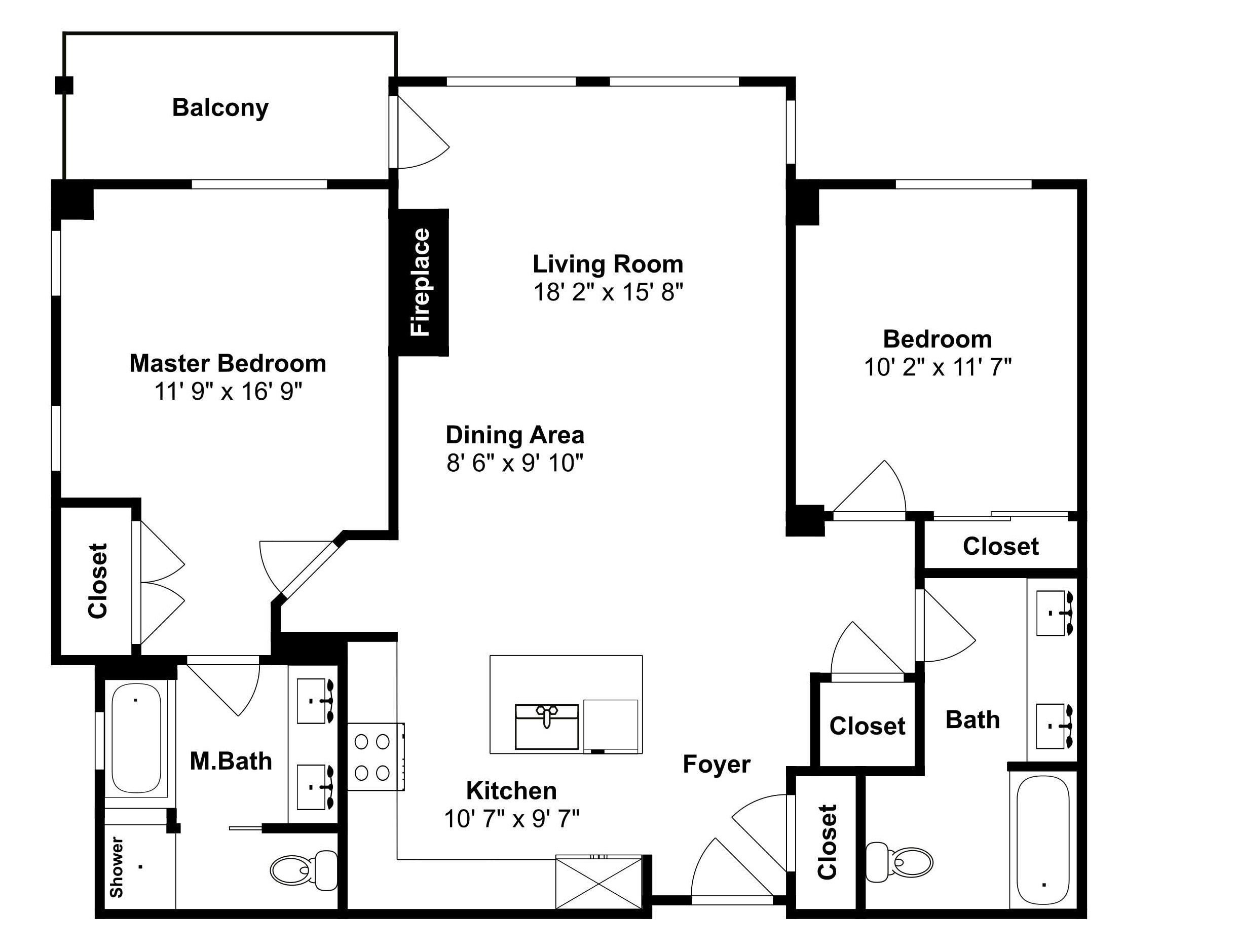 Plano de planta de una propiedad en 600 Columbine Road, Breckenridge, con un total de 95 metros cuadrados habitables y 95 metros cuadrados en total. Incluye un dormitorio principal, balcón, sala de estar, comedor, cocina, baño principal, vestíbulo y un dormitorio.