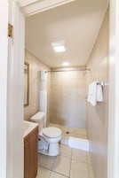 Shower, free toiletries, hair dryer, towels