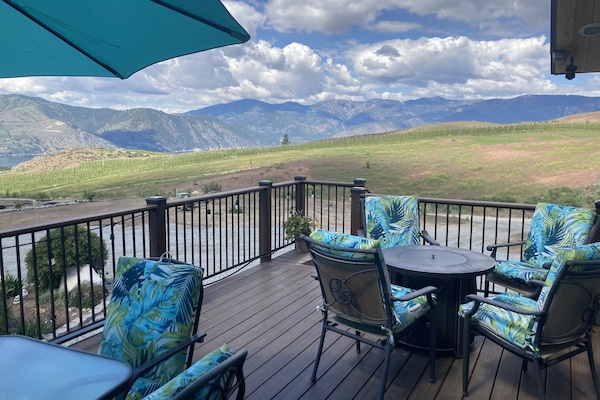 Big deck with beautiful views in all directions! BBQ and a propane fire table.