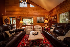 Smart TV, fireplace, foosball