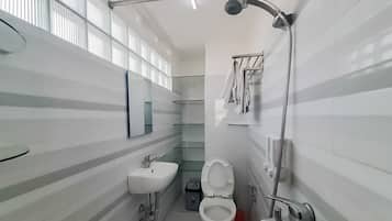 Shower, free toiletries, towels