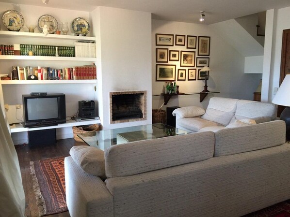 TV, fireplace