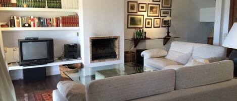 TV, fireplace