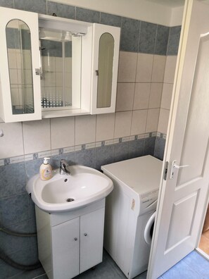 Hair dryer, towels, toilet paper