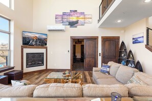 Smart TV, fireplace, video games, DVD player