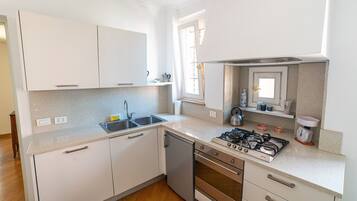 Fridge, oven, stovetop, electric kettle