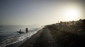 Beach nearby, sun loungers