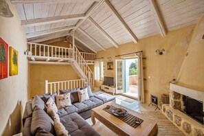 Televisión de pantalla plana, chimenea y reproductor de DVD 