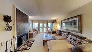 Condo, 1 Bedroom | Living area | TV, fireplace, DVD player - Beautiful One Bedroom Condo! Just Steps to Mammoth Mountain with Fully Equipped Kitchen! by RedAwning (Mammoth Lakes)