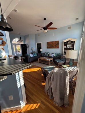 Smart TV, DVD player, foosball, video library