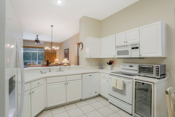 Fridge, microwave, dishwasher, coffee/tea maker