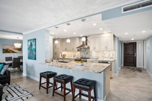 Fridge, microwave, dishwasher, coffee/tea maker