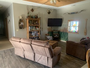 TV, DVD player, books, video library