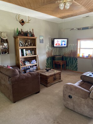 Televisión, reproductor de DVD, libros y videoteca 