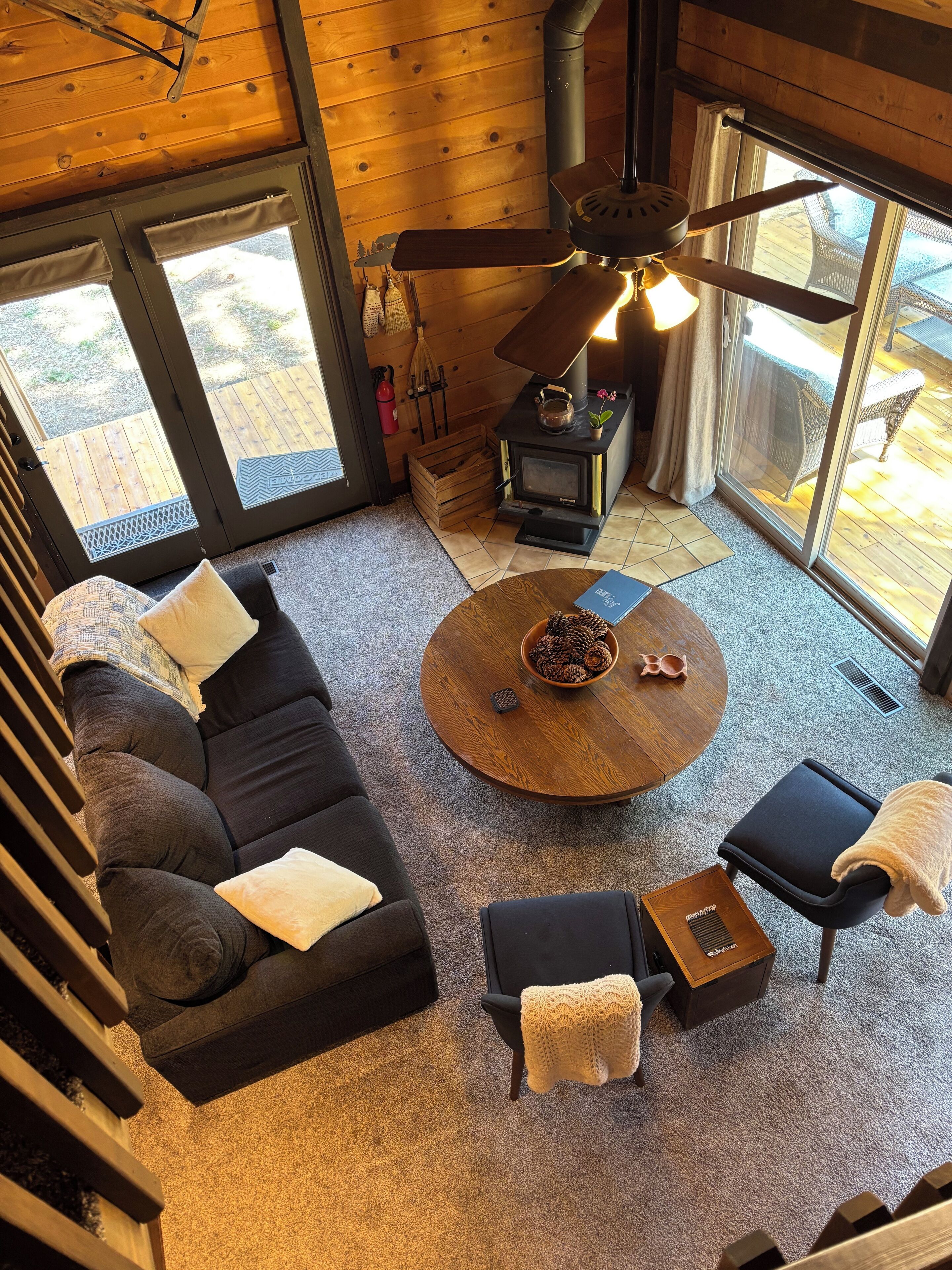 TV, DVD player, books, video library