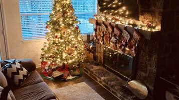 Smart TV, fireplace, video games, stereo