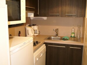 Fridge, microwave, dishwasher