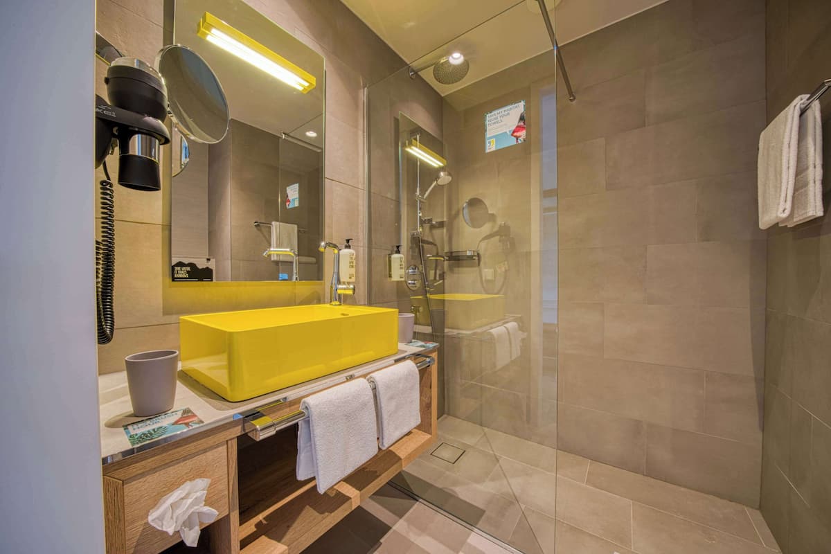 standard room, 1 double bed | bathroom | shower, free toiletries, hair dryer, towels