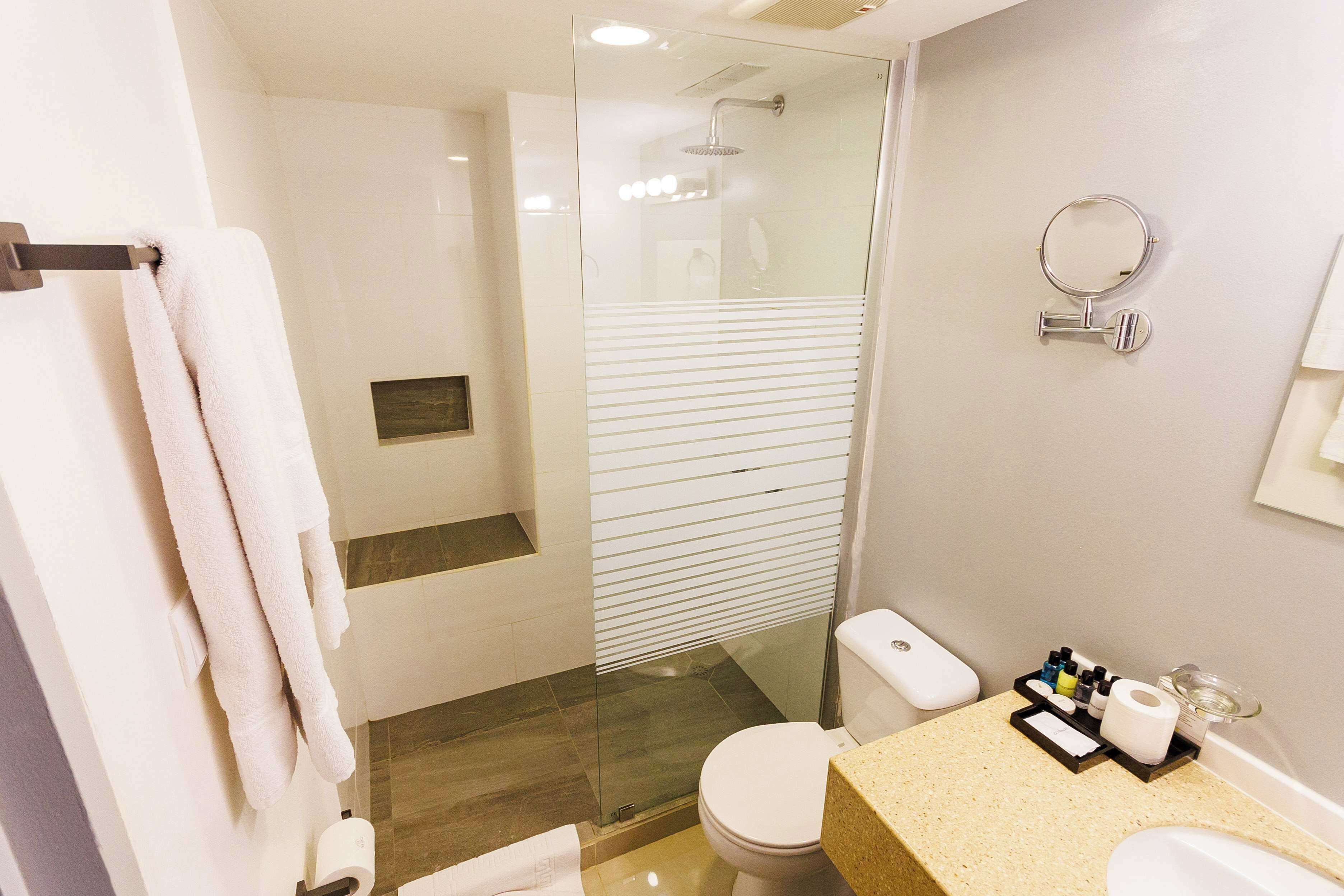 shower, free toiletries, towels