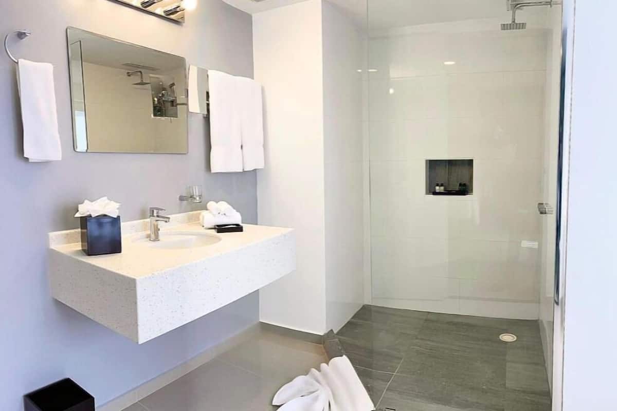 suite, 2 queen beds, non smoking | bathroom | shower, free toiletries, towels