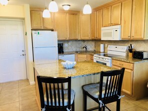 Microwave, stovetop, dishwasher, coffee/tea maker