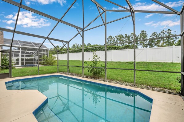 Outdoor pool, pool loungers - No Rear Neighbors, Near Disney Spacious Home With CDC Standards #3hr836 (Davenport)